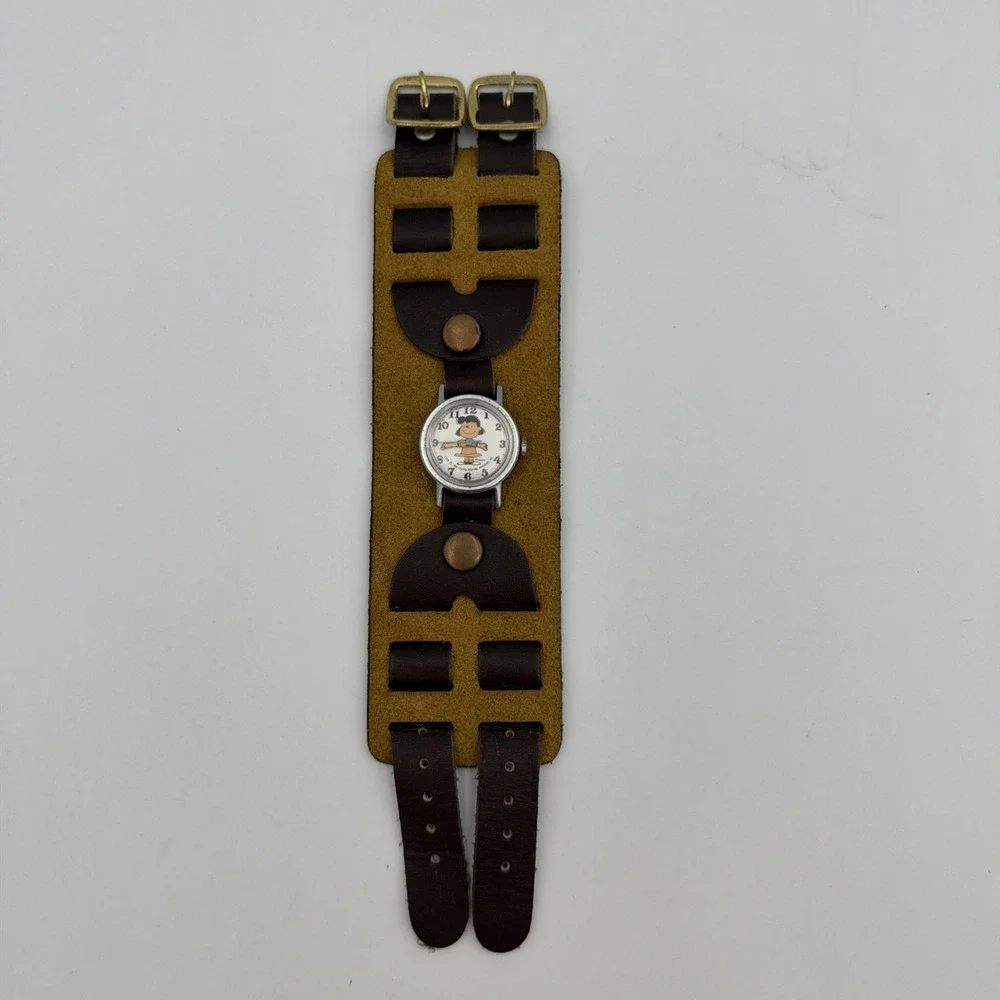 Peanuts Lucy Mechanical Wrist Watch Leather Hobo Band Not Running Vintage